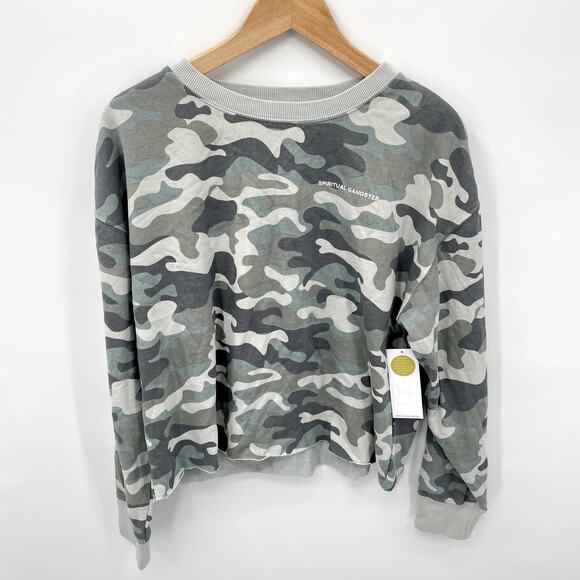 SPIRITUAL GANGSTER Evereve NWT Mazzy Crewneck Pullover Camo Sweatshirt // L - Picture 5 of 11